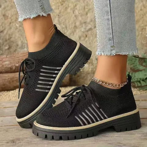 Women's Breathable Fly-knit Platform Sneakers Casual Non-slip Soft Sole Sneakers Lightweight Sporty Walking Shoes For Everyday Wear