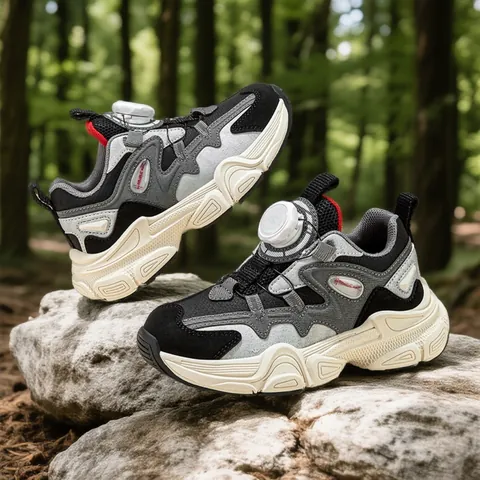 Kids Casual Sports Shoes For Boys Girls Rotating Buckle Lightweight Breathable Sneakers Color Block Mesh Running Shoes