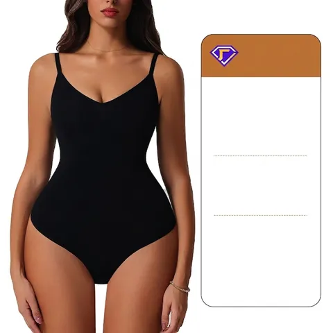 Women Seamless Shapewear Bodysuit Nylon Spandex Tummy Control Butt Lifting V-Neck Adjustable Strap Top Body Shaper