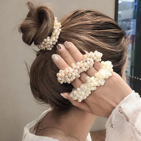 Artificial Pearl Beaded Hair Ties For Women Fashion Elastic Hair Ropes Sweet Small Fresh Ponytail Holder Scrunchies Accessories
