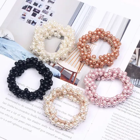 Artificial Pearl Beaded Hair Ties For Women Fashion Elastic Hair Ropes Sweet Small Fresh Ponytail Holder Scrunchies Accessories