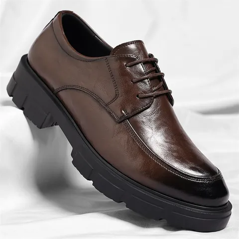 Men's Retro Microfiber Leather Business Dress Shoes Invisible Height Increasing Formal Wedding Shoes Breathable Non-slip Rubber Sole Low Top Derby Shoes