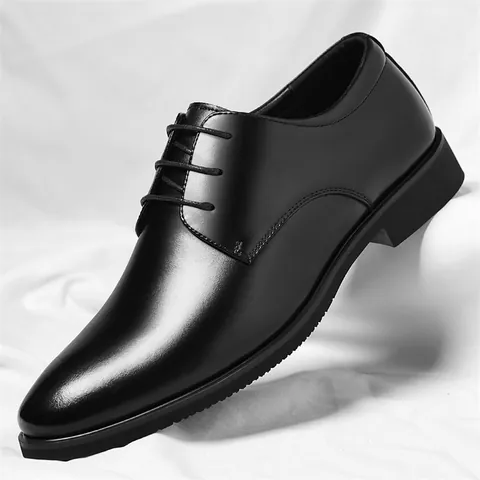 Men Business Formal Leather Shoes Classic Lace Up Low Top Oxford Derby Shoes Breathable Non Slip Dress Shoes For Office Wedding