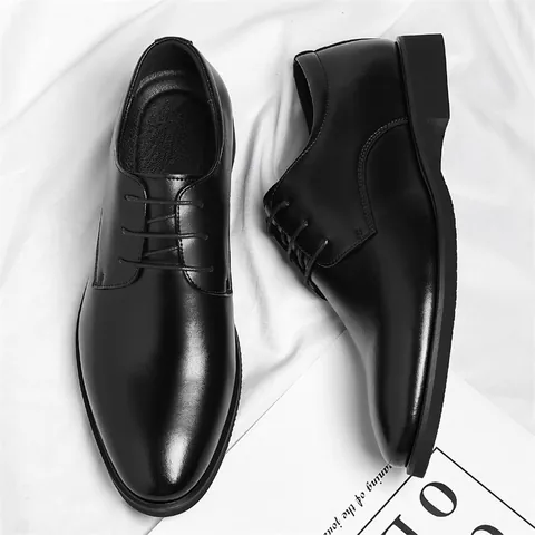 Men Business Formal Leather Shoes Classic Lace Up Low Top Oxford Derby Shoes Breathable Non Slip Dress Shoes For Office Wedding