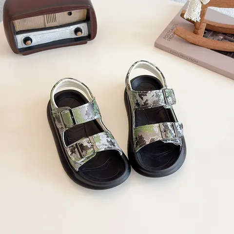Kids Boys Girls Camouflage Sandals Summer Breathable Beach Shoes Outdoor Casual PU Rubber Sole Open Toe Stitching Strappy Shoes