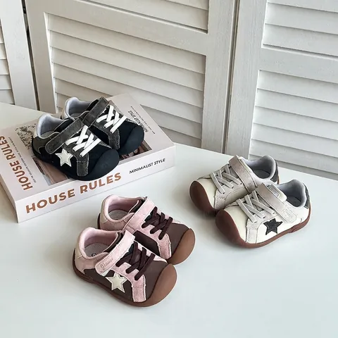 Kids Toddler Casual Board Shoes Microfiber Leather Star Pattern Hook And Loop Sneakers For Boys Girls Toddlers