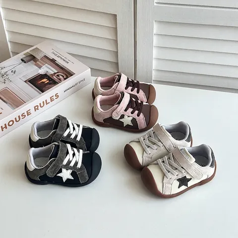 Kids Toddler Casual Board Shoes Microfiber Leather Star Pattern Hook And Loop Sneakers For Boys Girls Toddlers