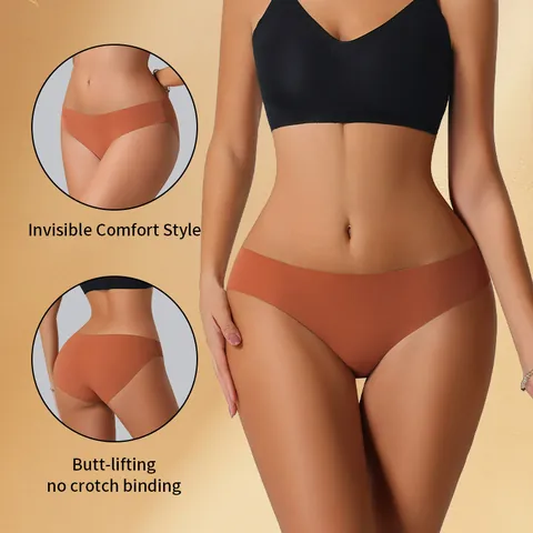 Women's Seamless Ice Silk Panties Nylon Breathable Quick Dry Low Waist Yoga Sports Bottom Soft Underwear Cotton Crotch Briefs