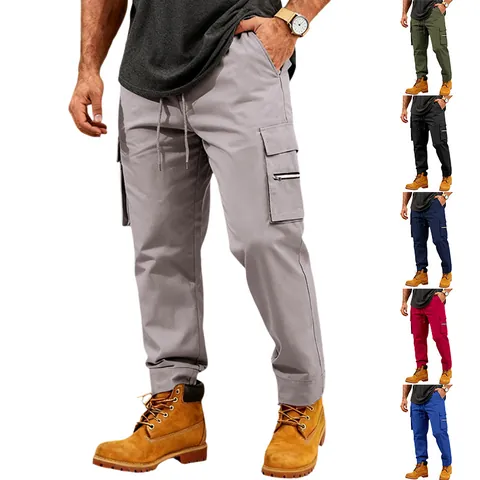 Men's High Street Tactical Cargo Pants Multi-Pocket Loose Fit Joggers Americana Hip Hop Streetwear Drawstring Casual Pants
