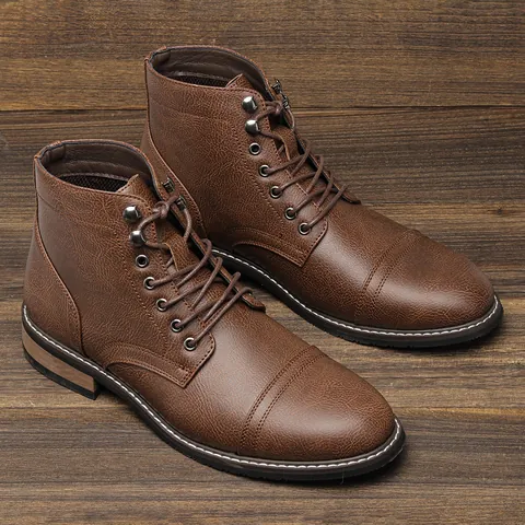 Stivali Martin da Uomo Vintage Effetto Retrò Boots da Lavoro Allacciati Casual Antiscivolo in Pelle Sintetica