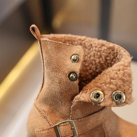 Mädchen Wadenhohe Stiefel Winter Warm Plüsch Gefüttert PU Leder Stiefel Rutschfest Maillard Retro Kinder Mode Stiefel Für Mädchen