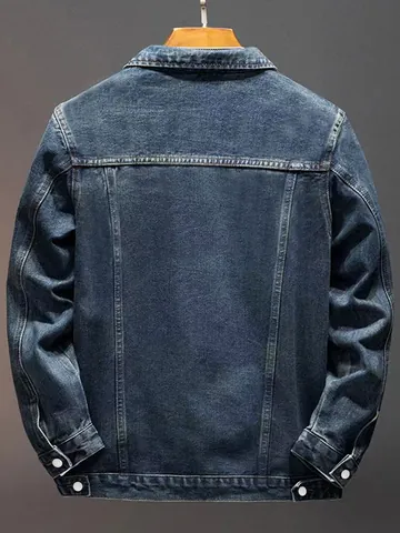 Men American Retro Denim Jacket Cotton Polyester Distressed Washed Workwear Coat Single Breasted Turn-down Collar Multi Pockets Top
