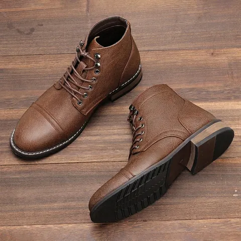 Stivali Martin da Uomo Vintage Effetto Retrò Boots da Lavoro Allacciati Casual Antiscivolo in Pelle Sintetica