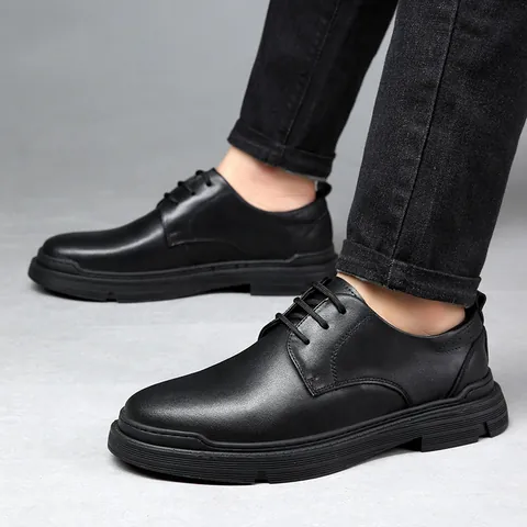 Heren Casual Echt Rundleren Schoenen Zachte Zool Antislip Outdoor Wandelen Wandelschoenen Voor Voorjaar Najaar Veterschoenen Platte Schoenen