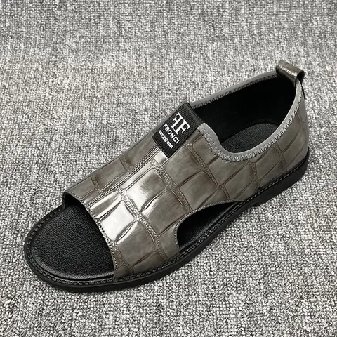 Sandalias Casuales para Hombre Talla Grande Verano Patrón de Cocodrilo Relieve Cuero Microfibra Zapatos Romanos Playa Antideslizante Transpirable