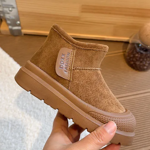 Stivali da Neve per Bambini Unisex Suola Spessa Foderati in Montone Scarpe Invernali Calde Impermeabili Antiscivolo in Camoscio