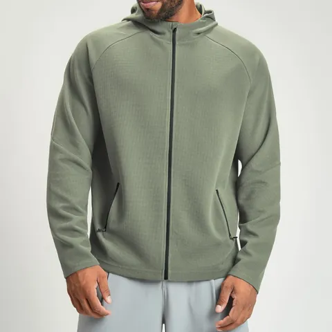 Heren Wafelbreisel Jas Met Capuchon En Rits Lange Mouw Fitness Training Sportjack Ademend Antistatisch Outdoor Casual Jas