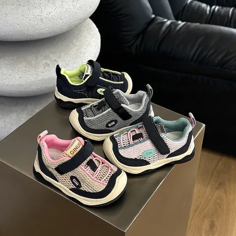 Kids Breathable Mesh Sneakers For Girls Boys Casual Sporty Lightweight Soft Sole Walking Shoes With Hook And Loop Closure Rubber Outsole