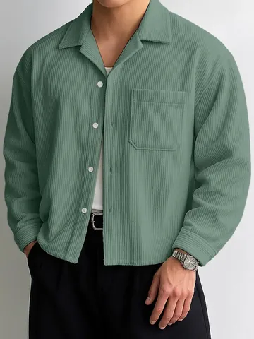 Heren Westerse Stijl Effen Kleur Corduroy Overhemd Afhangende Schouders Losse Jas Top