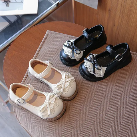 Chaussures de Princesse Lolita pour Filles Style Britannique Mary Jane avec Nœud et Dentelle Semelle Souple Antidérapante en Cuir PU
