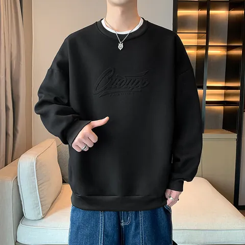 Sweatshirt à Col Rond pour Hommes Printemps 2025 Nouveau Haut Pull-over Ample Mode Jeunesse avec Motif Lettres en Relief 3D Décontracté Manches Longues