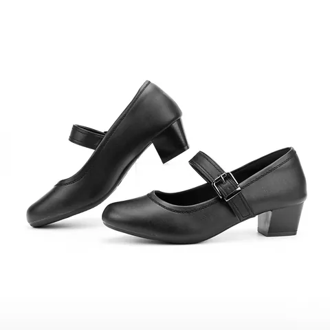 Zapatos Mary Jane Retro para Mujer Punta Redonda Tacón en Bloque Medio Hebilla Zapatos de Salón Clásicos Piel PU Oficina Diario