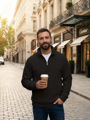 Heren Verdikt Polarfleece Sweatshirt Met Halve Rits Patchwork Zak Lange Mouwen Opstaande Kraag Casual Pullover Top Voor Herfst Winter