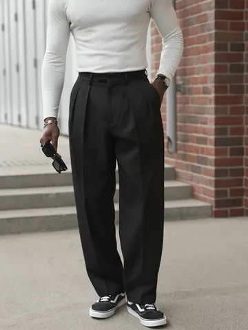 Herren Winter Fleece Gefütterte Anzughose Amerikanische Lockere Gerade Bein Business Casual Hose Warme Verdickte Formelle Hose