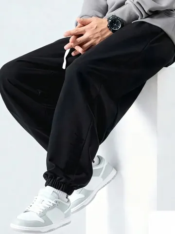 Men's Fleece Lined Sweatpants European Plus Size Soft Comfortable Casual Jogger Pants Cuffed Winter Warm Polyester Trousers