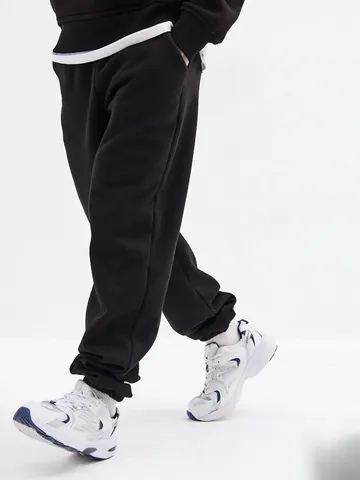 Men's Fleece Lined Sweatpants European Plus Size Soft Comfortable Casual Jogger Pants Cuffed Winter Warm Polyester Trousers
