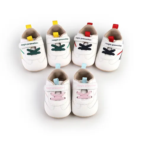 Infant Baby Boys Girls Prewalker Shoes PU Leather Soft Sole Anti-Slip Casual Striped First Walker Shoes With Velcro Closure