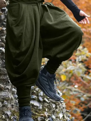 Men's High Street Harem Pants Drop Crotch Drawstring Elastic Waist Joggers Loose Casual Outdoor Solid Color Bottoms