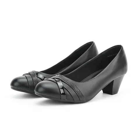 Women Block Heel Pumps PU Leather Office Dress Shoes Middle Heel Pointed Round Toe Slip On Work Shoes Ladies Casual Professional Pumps