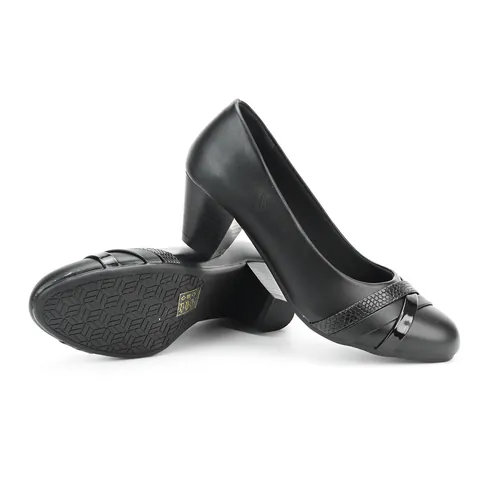 Women Block Heel Pumps PU Leather Office Dress Shoes Middle Heel Pointed Round Toe Slip On Work Shoes Ladies Casual Professional Pumps