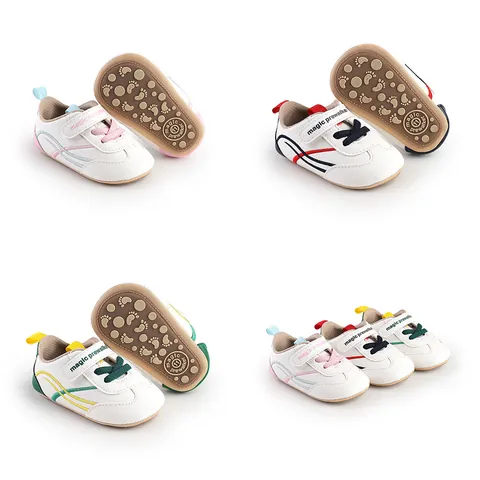 Infant Baby Boys Girls Prewalker Shoes PU Leather Soft Sole Anti-Slip Casual Striped First Walker Shoes With Velcro Closure