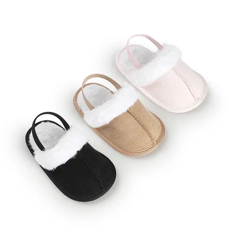Zapatillas de Algodón Cálidas de Invierno para Bebé Forro de Piel Artificial Gamuza Sintética Zapatos de Interior Antideslizantes con Correa Elástica