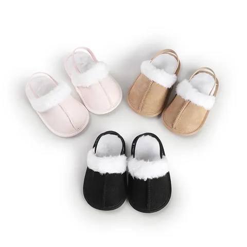 Zapatillas de Algodón Cálidas de Invierno para Bebé Forro de Piel Artificial Gamuza Sintética Zapatos de Interior Antideslizantes con Correa Elástica