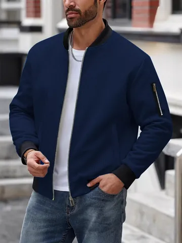 Men Waffle Knit Jacket Stand Collar Full Zip Casual Solid Color Thick Warm Outerwear Cardigan Top For Autumn Winter