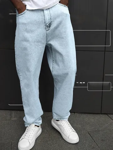 Men Loose Straight Wide Leg Jeans Spring Autumn Washed Denim Cotton Relaxed Fit Streetwear Fashion Casual Denim Trousers