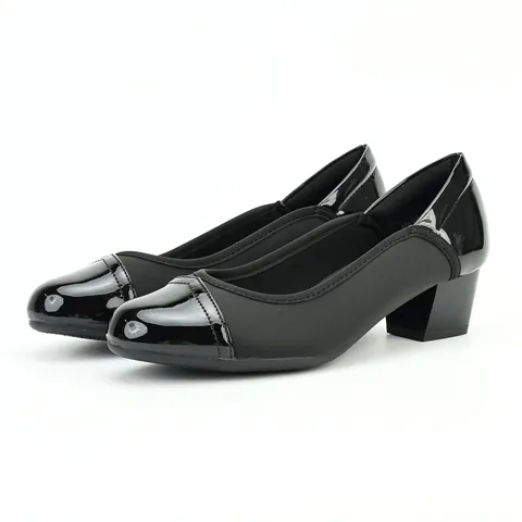 Vintage Women Square Toe Chunky Heel Pumps Patchwork Patent Leather Cowhide Office Dress Shoes Mid Heel Slip-on Single Shoes