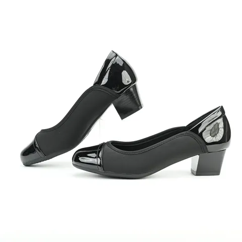 Vintage Women Square Toe Chunky Heel Pumps Patchwork Patent Leather Cowhide Office Dress Shoes Mid Heel Slip-on Single Shoes