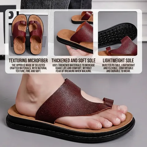 Men's Microfiber Leather Flip Flops Casual Summer Beach Sandals Non-Slip Wear-Resistant Soft Sole Large Size Outdoor Slides