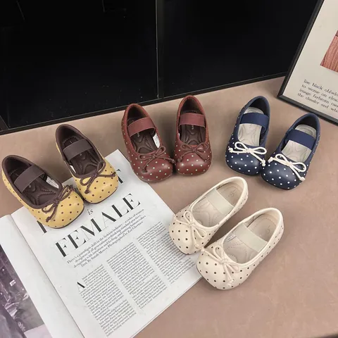 Cute Polka Dot Toddler Baby Girls Mary Jane Shoes Microfiber PU Leather Bow Breathable Anti-Slip Soft Sole Casual Prewalker Shoes