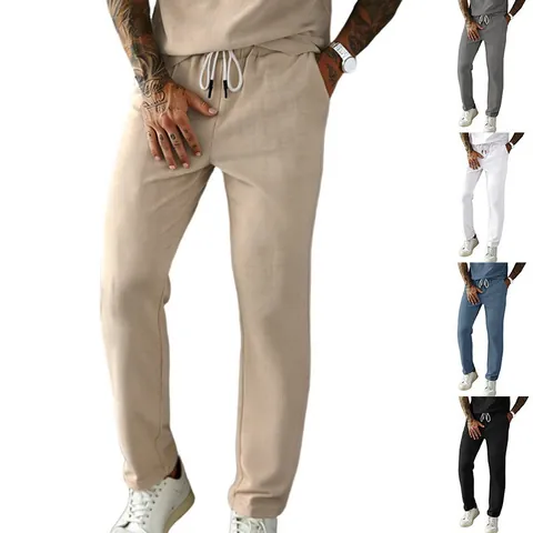 Men American Style Corduroy Straight Leg Pants Casual Loose Fit Drawstring Sweatpants For Men Spring Summer Thin Trousers