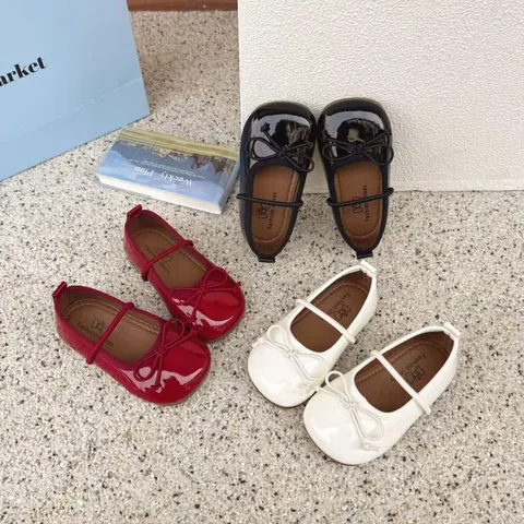 Girls Princess Patent Leather Mary Jane Shoes Soft Sole Flat Dress Shoes With Bow For Toddler Kids Spring Autumn Cute Shoes