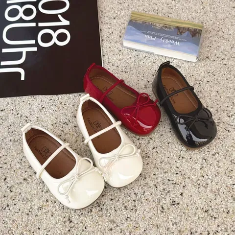 Girls Princess Patent Leather Mary Jane Shoes Soft Sole Flat Dress Shoes With Bow For Toddler Kids Spring Autumn Cute Shoes