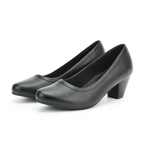 Women Elegant Pointed Toe Block Heel Pumps Comfortable PU Leather Daily Office Work Shoes Plus Size Classic High Heels