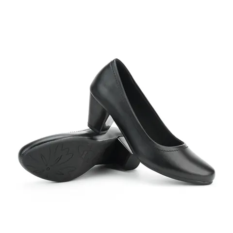Women Elegant Pointed Toe Block Heel Pumps Comfortable PU Leather Daily Office Work Shoes Plus Size Classic High Heels