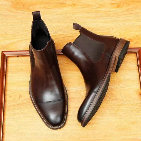 Stivali Chelsea da Uomo Business Fashion in Pelle di Vacchetta Primo Strato Vintage a Punta Punta Rinforzata Stile Britannico Antiscivolo Invernali Formali