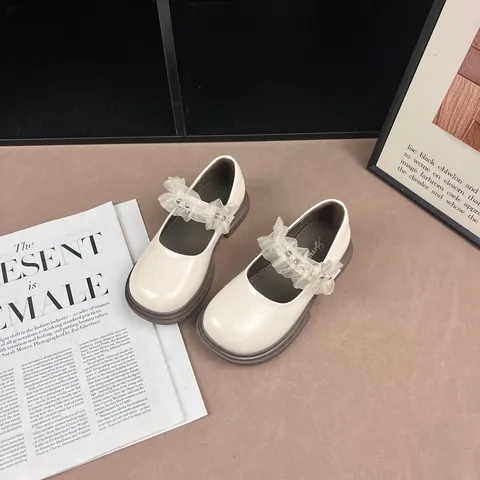 Girls Mary Jane Princess Shoes Patent Microfiber Leather Lace Pearl British Style Dress Shoes Performance Wedding Kids Single Shoes